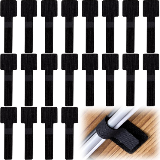 20pcs Hook and Loop Cable Ties, 3.55 Inch Self Adhesive Cable Management Straps for Desktop Network Wires, Adjustable Reusable Appliances Cord Organizer for Office Home Desk - Black