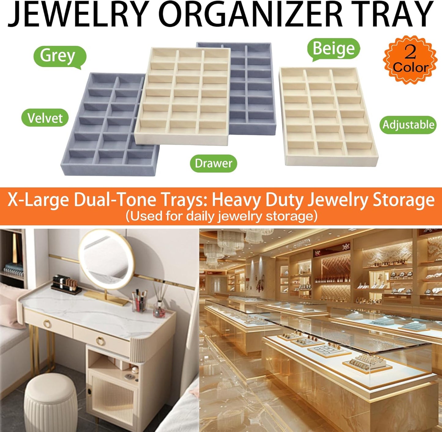 X-Large Jewelry Trays 8 Pack Stackable Velvet Jewelry Organizer Tray Earring Holder Organizer for Drawer Insert Dresser for Rings Studs