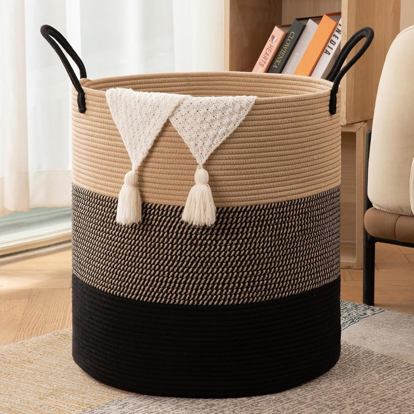 OIAHOMY 100L Laundry Hamper, Dirty Clothes Hamper for Bedroom, Collapsible Laundry Basket, Large Blanket Basket, Nursery Hamper with Handle, Blanket Storage for Living Room-18.5x21inches-Yellow&Black