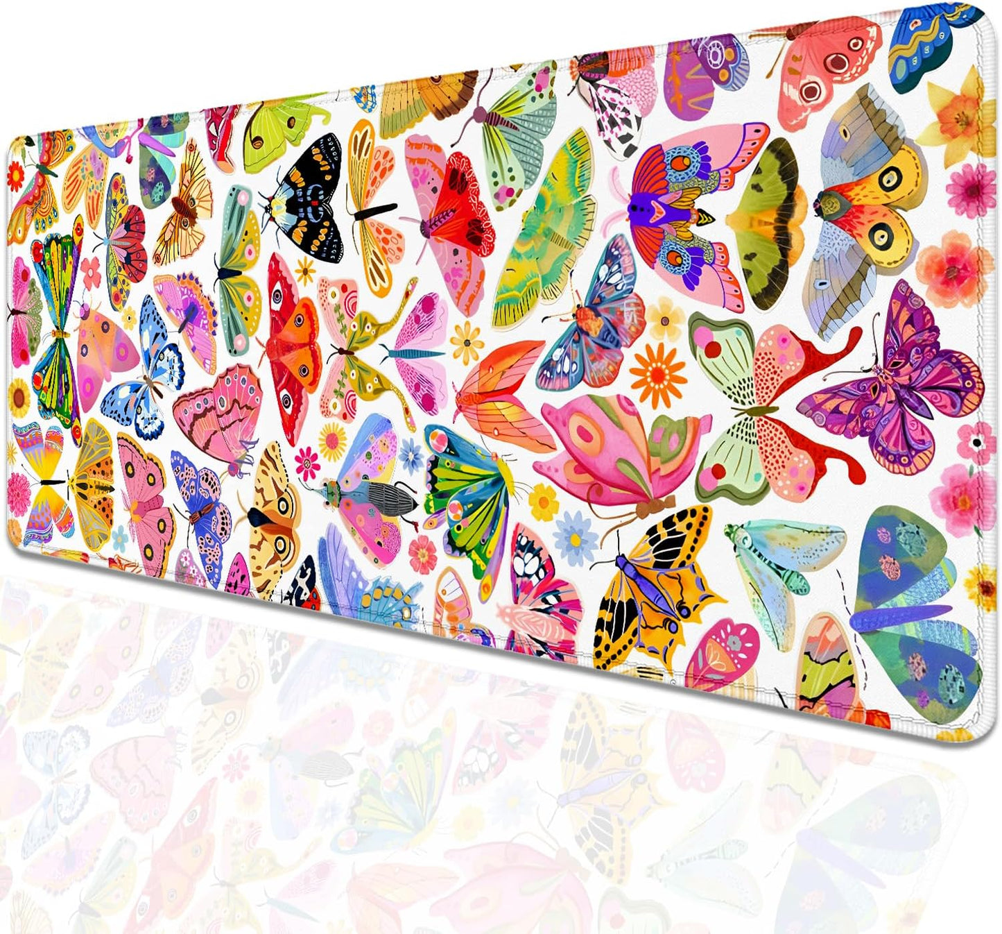 Colorful Butterfly Mouse Pad,Large Extend Mousepad Desk Pad with Stitched Edges,Non-Slip Waterproof Rubber Base Mouse Mat Desk Mat for Office Computer Keyboard Laptop Home(27.5x11.8 in)