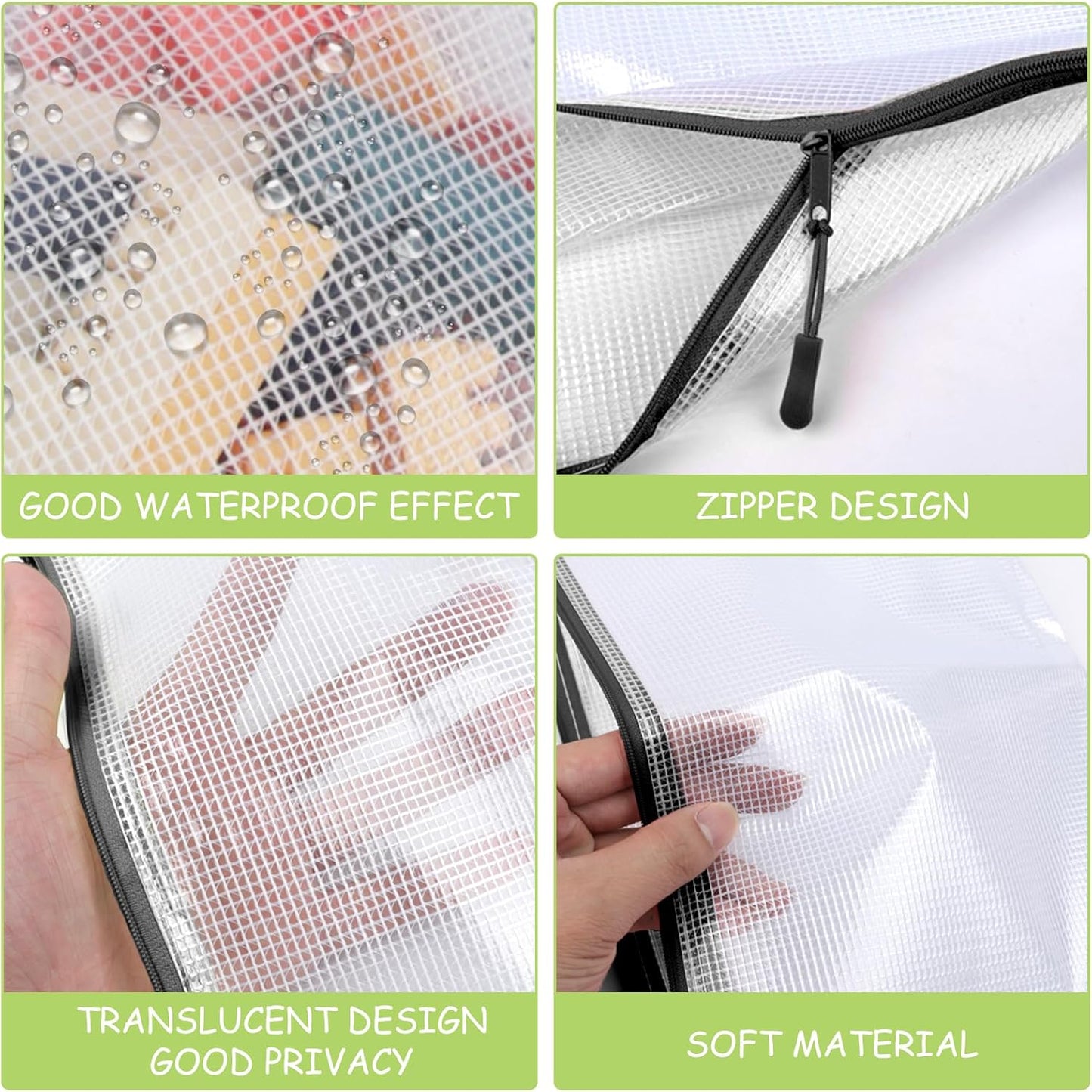 24pcs Mesh Zipper Pouches, A3 Size 17 x 12 inches Waterproof Black Zipper Bags, Water-Resistant Plastic Zipper Pouch for School Office Supplies, Puzzles & Games Organizing Storage