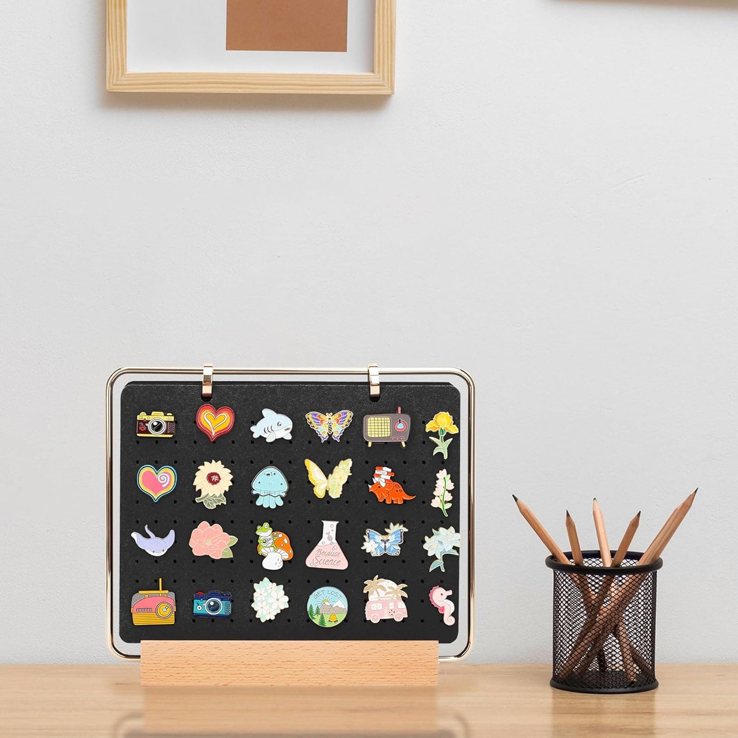 Pacmaxi Pin Display Organizers, Brooch Pin Holder, Enamel Pin Display Pages for Store 180+ Pins, Pin Collection Storage Calendar Wooden Stand with 6 Pages (Not Include Any Accessories) (Color)