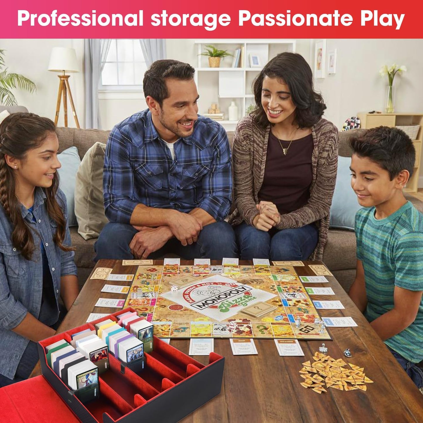 Red Card Organizer Box, 3000+ Trading Card Storage Box, PU Leather, 24 Dividers, Magnetic Closure, 4 Supporters, Card Holder Box For Game Sports Card