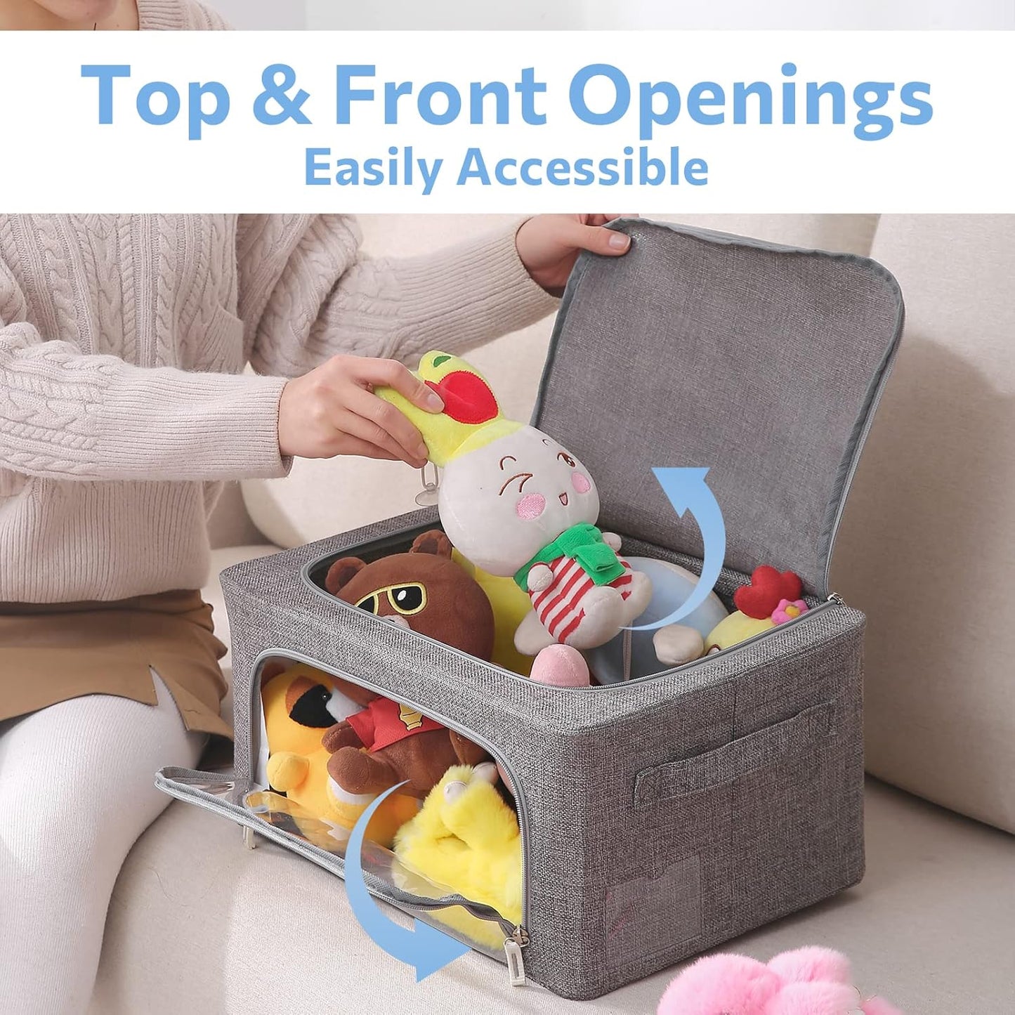 CYhom 3Pack Foldable Storage Bins - Frame Storage Box Linen Fabric Stackable Clothes Container Organizer with Clear Window & Carry Handles Large Capacity (Small-22L, Dark Gray)