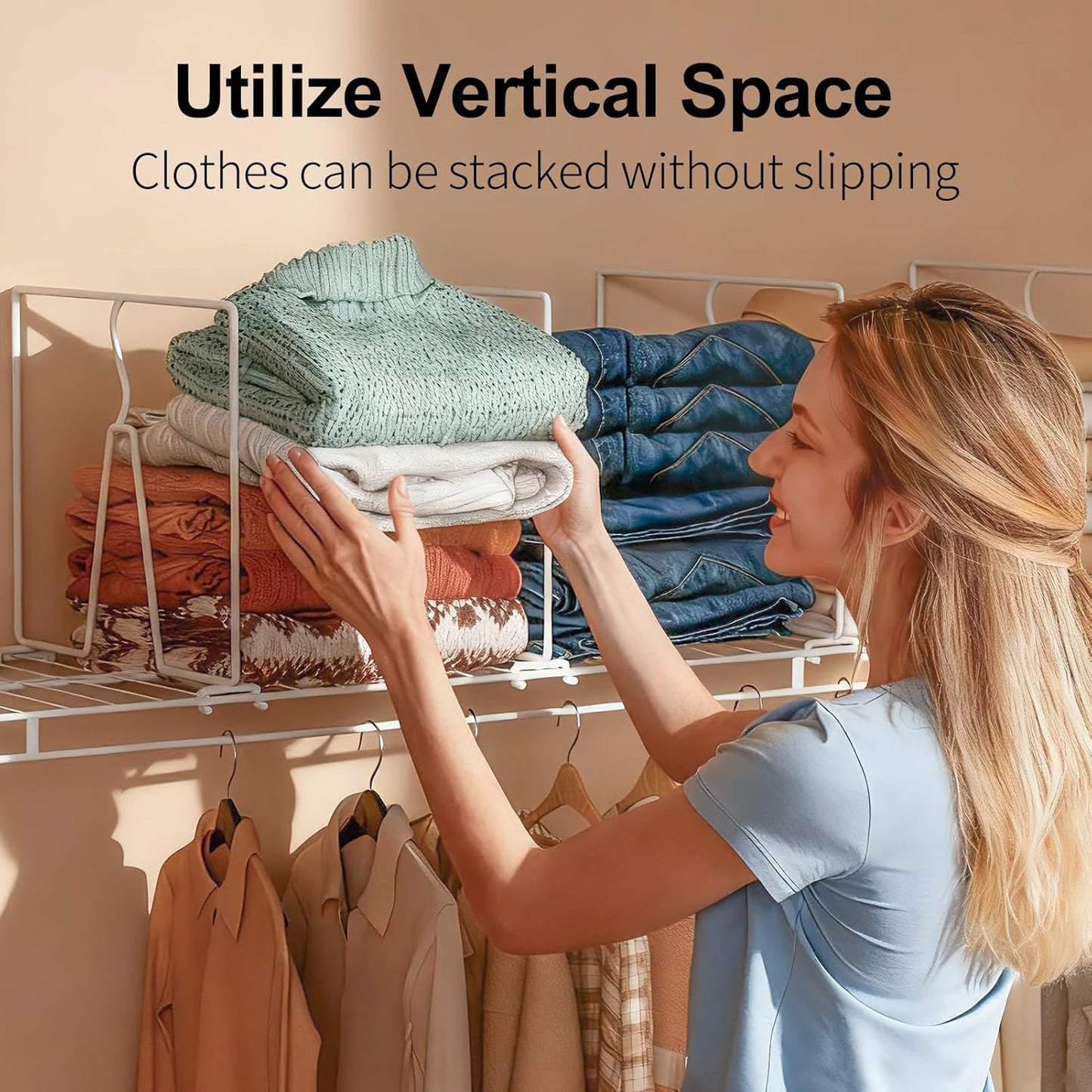 Wire Shelf Dividers for Closet: Tall 12 Pack 12-Inch Deep Adjustable Organizer for Shelves,Metal Rack Separator for Clothes, Purses & Bags，No Tool