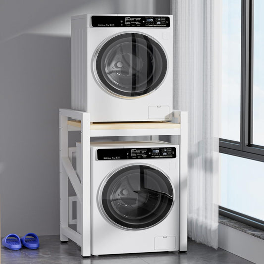 Over The Washer and Dryer Storage Shelf, Widen & 3 Height Adjustable Stacking Rack, Space Saver Washer Dryer Stacking Kit, Thicker Metal Washer Shelf for within 29.5" width (White, 29.5 Inch)