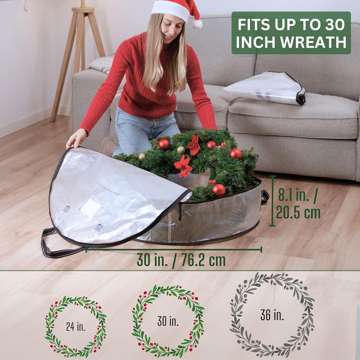 VENO 2 Pack Christmas Wreath Storage Container - 30 Inch Clear Wreath Bag, Christmas Garland and Holiday Decoration Organizers with Zipper and Durable Handles (Clear, 30"-2 Pack)