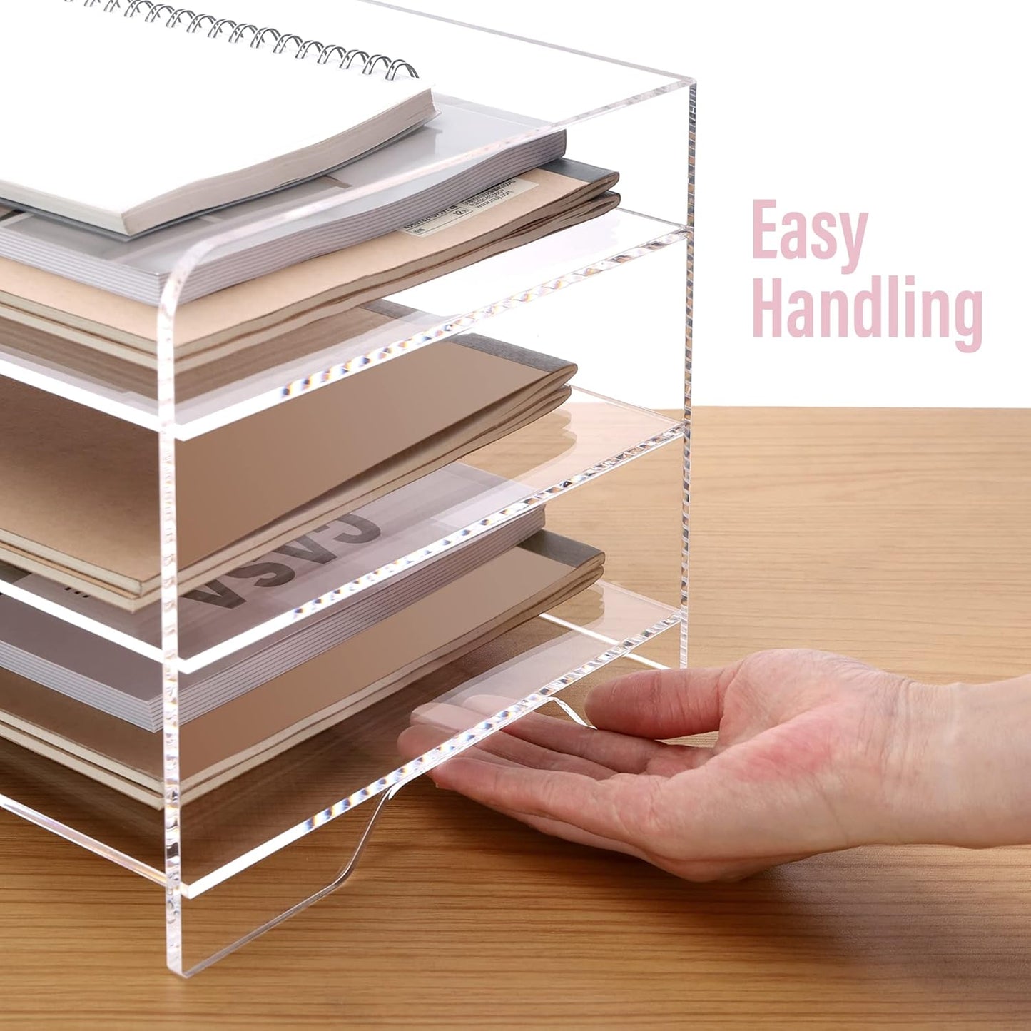 SANRUI Acrylic Paper Organizer Letter Tray for Desk, 3 Tier Enlarged File Sorter,Clear File Holder Desktop Shelf Document Storage for School Office Home