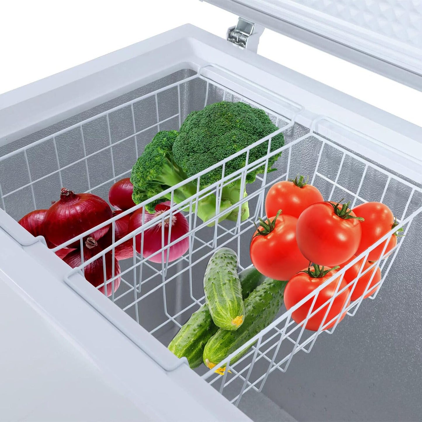 Chest Freezer Baskets 17.5 Inch, Chest Freezer Organizer Bins Metal Wire Storage Baskets with Hanging Handles for Deep Freezer, Set of 2
