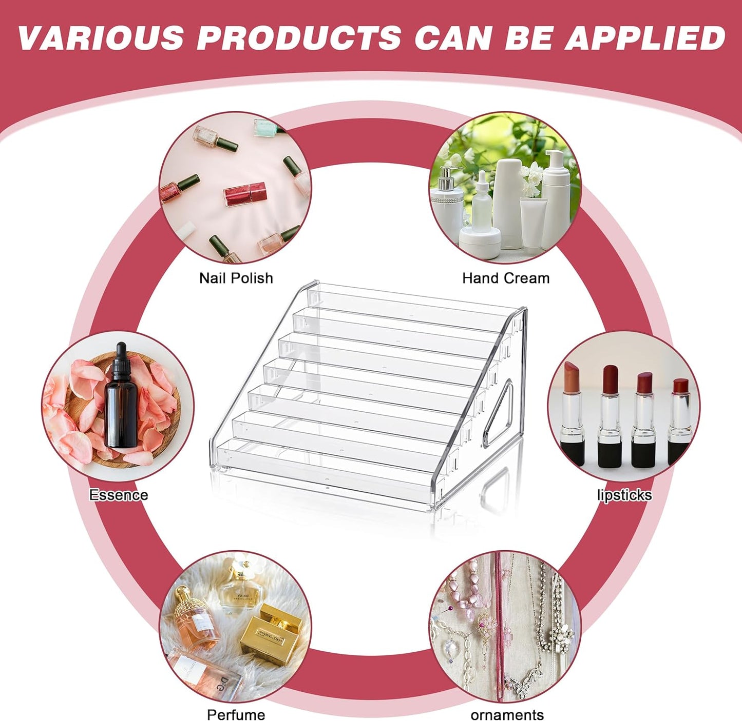 5-Tier Clear Acrylic Nail Polish Storage, Holds 40-80 Bottles, Multi-Purpose Nail Polish Rack, Sunglasses, Essential Oils and Cosmetics