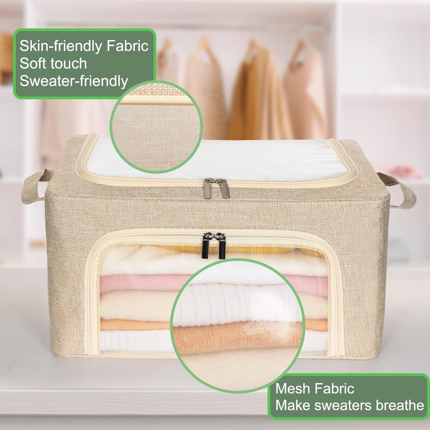 22L Cashmere Sweater Storage Bag And Natural Cedar Ball | BREATHABLE Cashmere Protection Pouch Friendly For Merino Wool/Knit Sweater Storage for Closet Shelf Stackable Knitwear Wool Clothes Organizer