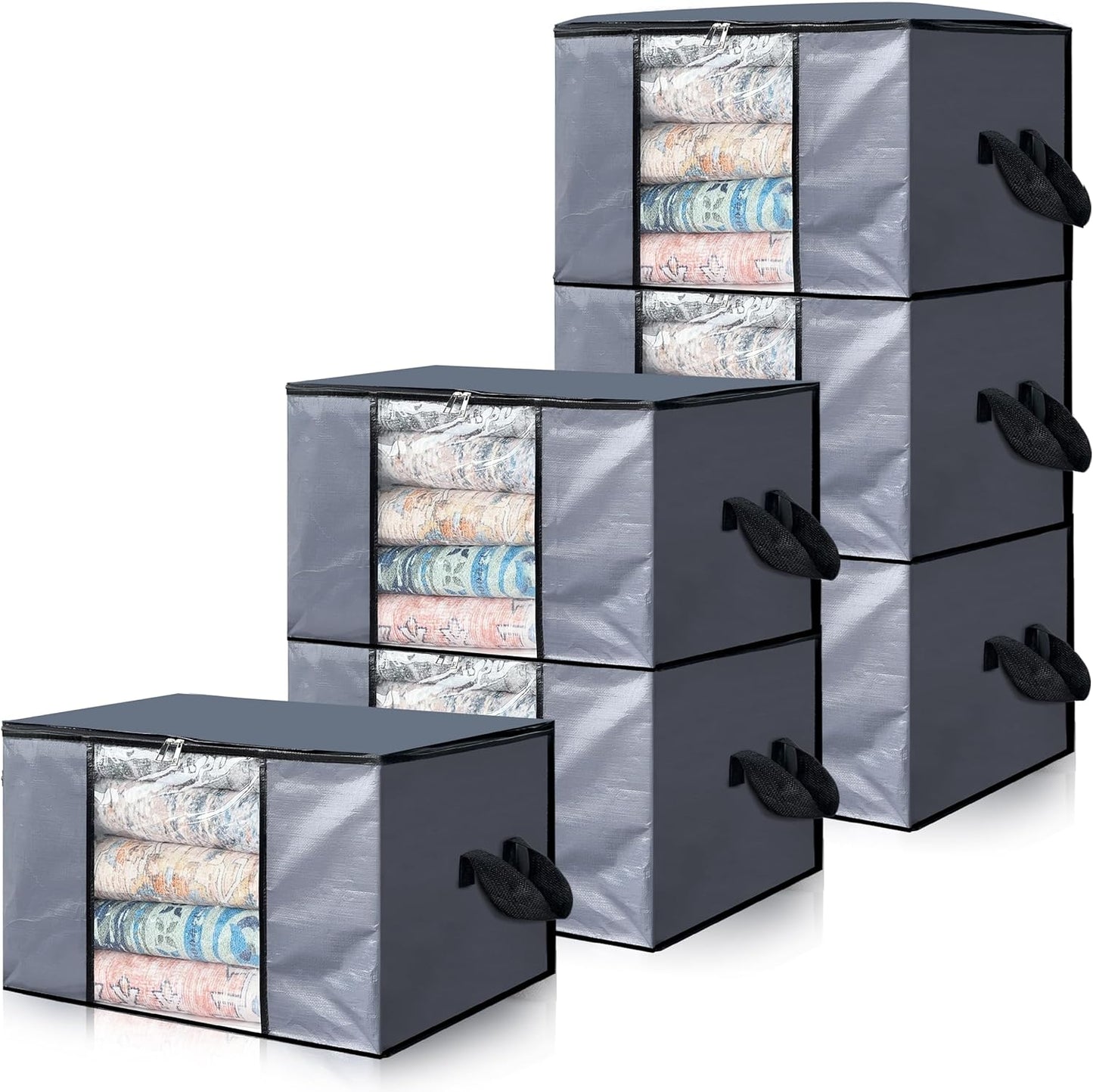 Cosy Family 6 Pack 90L Heavy Duty Extra Large Moving Bags with Reinforced Handle - Strong Handles & Zippers, Storage Totes For Space Saving, Fold Flat, Alternative to Moving Box, Grey