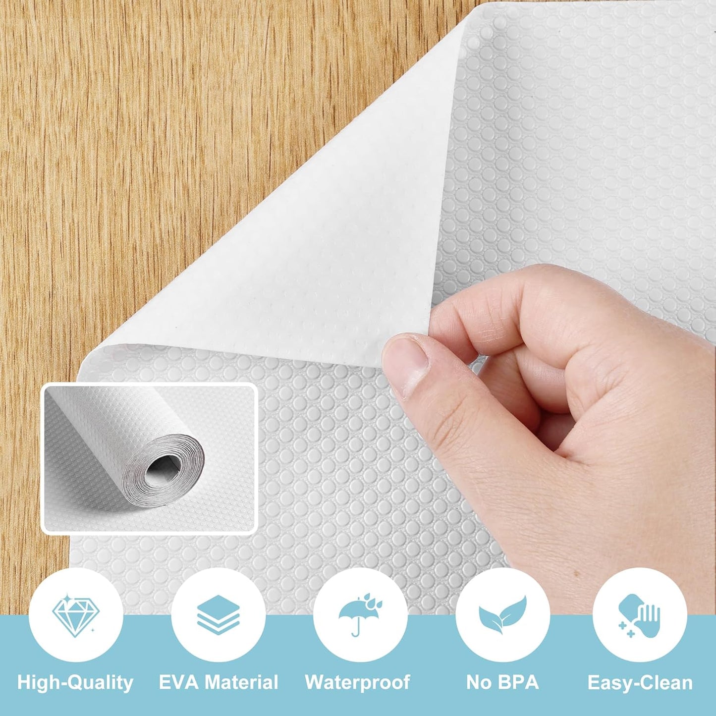 Self-Adhesive White Cabinet Shelf Liner: Peel and Stick Shelf Paper - 17.7 in x 36 FT Waterproof, Non-Slip, Removable, Drawer Liners for Pantry Shelves, Countertops