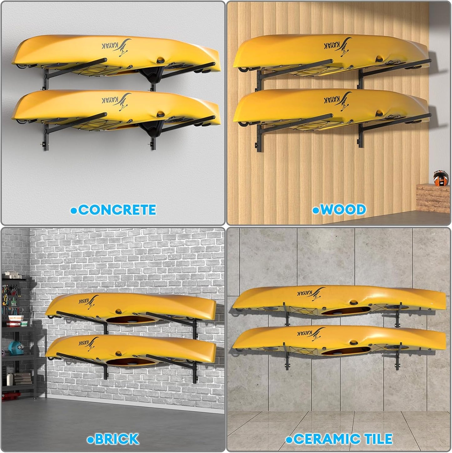Kayak Storage Rack Heavy Duty, Adjustable Wall Mount Hanger for Indoor Garage & Outdoor Storage, Storage Rack for Kayak, Canoe, Surfboard & Paddle Board (Kayak Storage Rack Wall Mount 2)