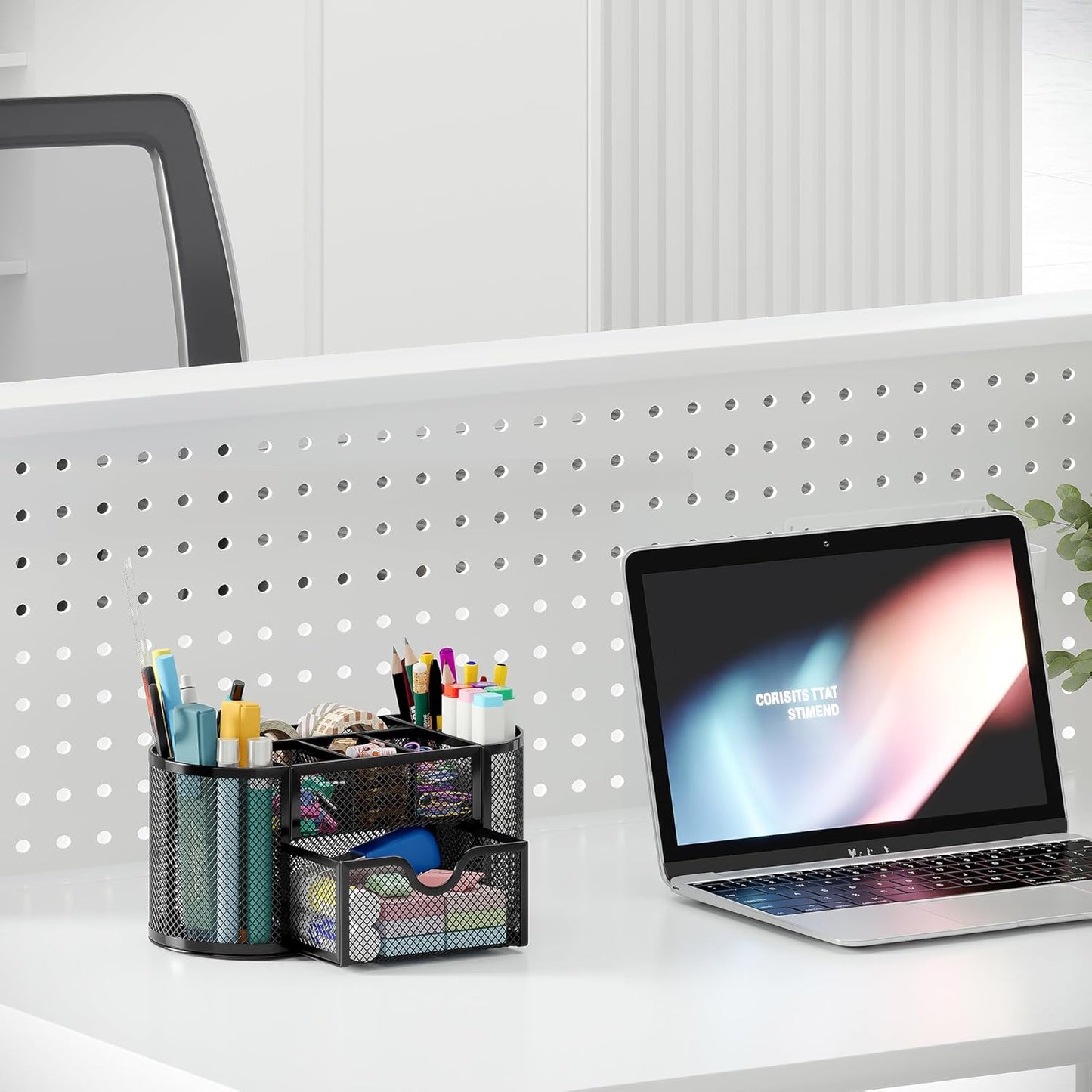 EasyPAG Mesh Pen Holder Desk Organizer with Drawer Stationery Supplies Organizer for Dorm School 9 Compartments Workspace Desk Accessories Organization for Office, Black
