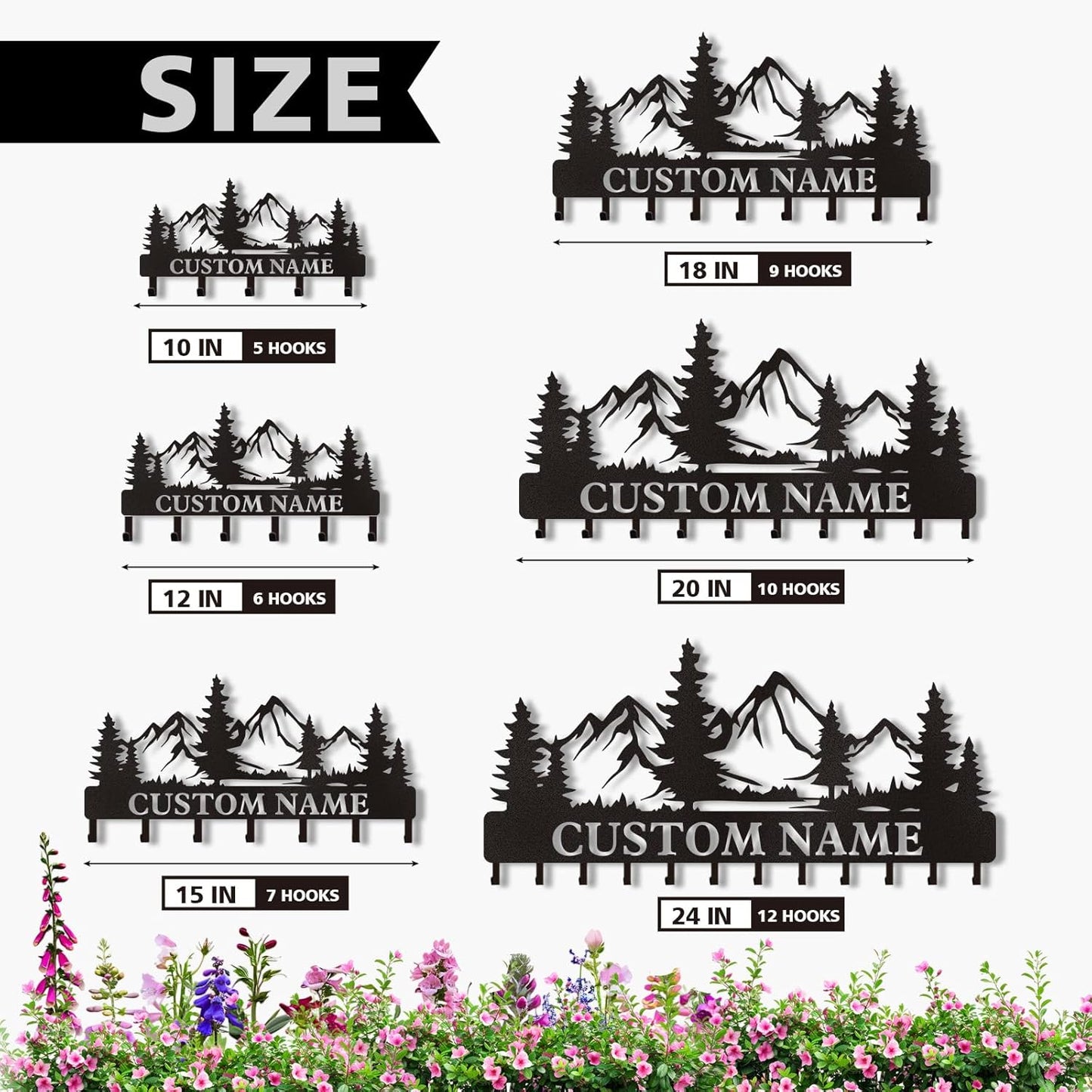 Personalized Custom Mountain Theme Key Holder with Name, Metal Wall Mount, Coat Rack, Key Hooks, Home Decor Gift