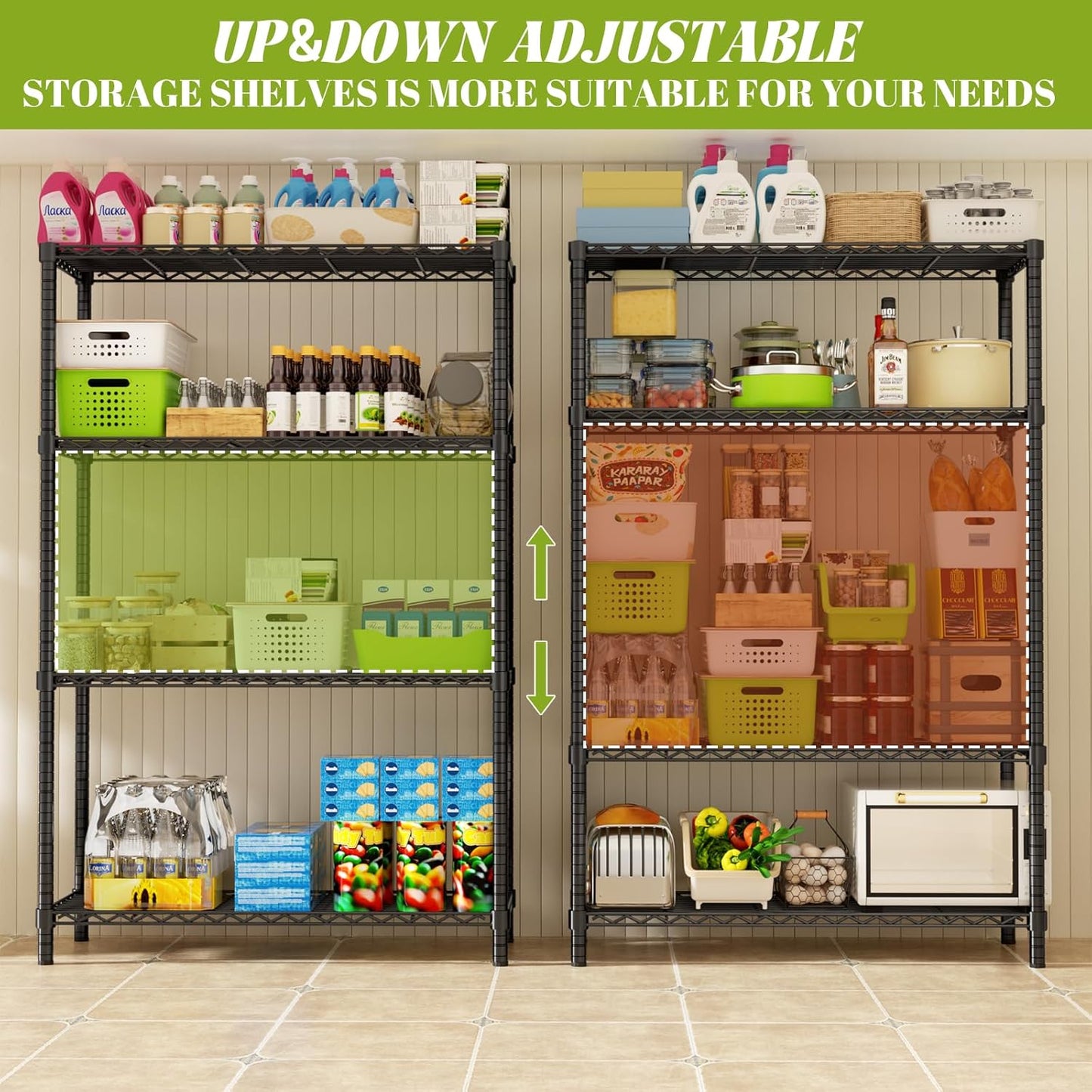 Storage Shelves Heavy Duty, 36" L x 14" W x 54" H Garage Wire Shelving Unit Loads 1400LBS, 4-Tier Adjustable Metal Industrial Utility Shelf Rack for Kitchen, Laundry Room, Pantry, Warehouse, Basement