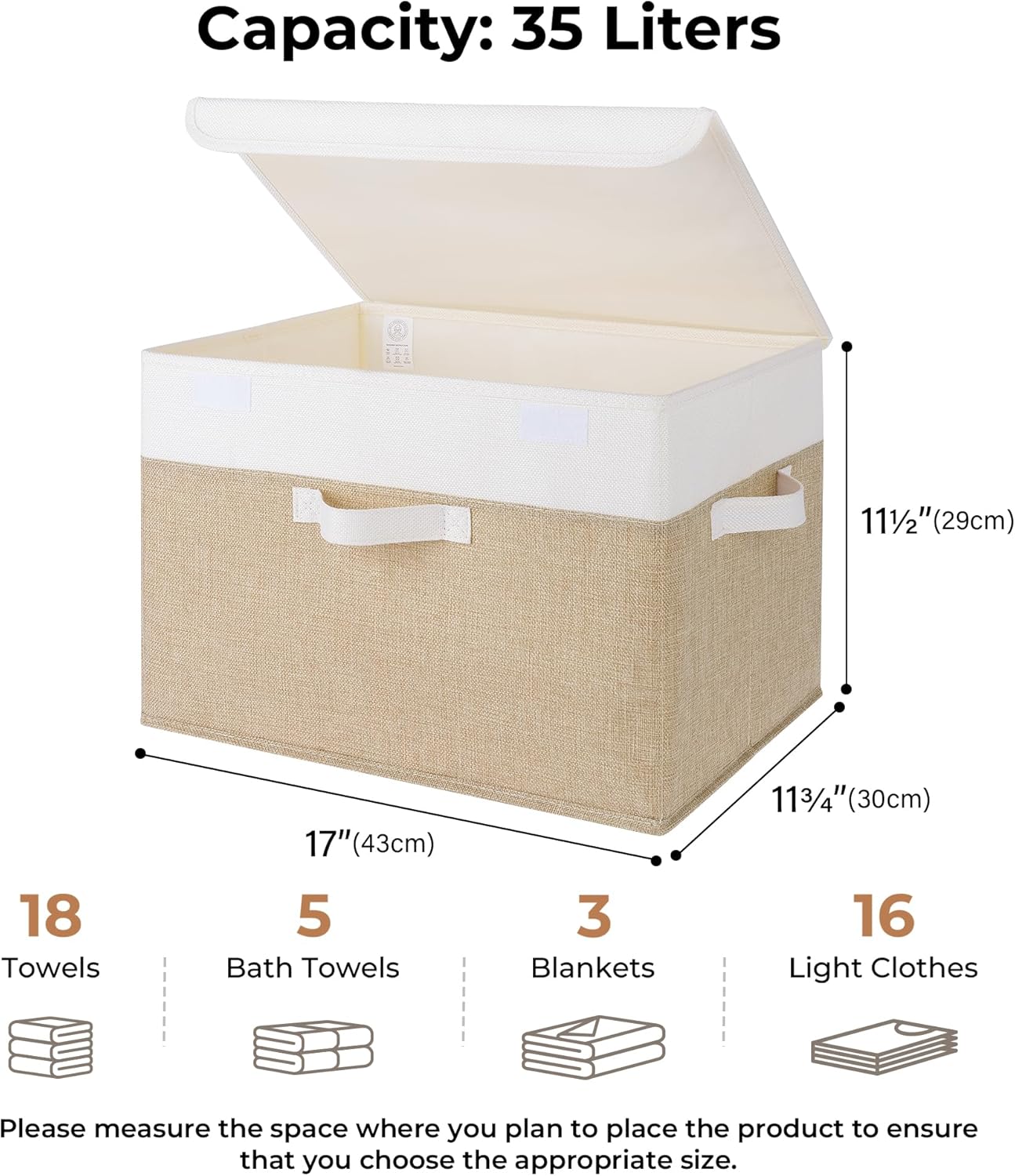 GRANNY SAYS Storage Boxes with Lids, Decorative Storage Bins, Shelf Baskets, Clothes Storage and Organization, White/Khaki, 2-Pack