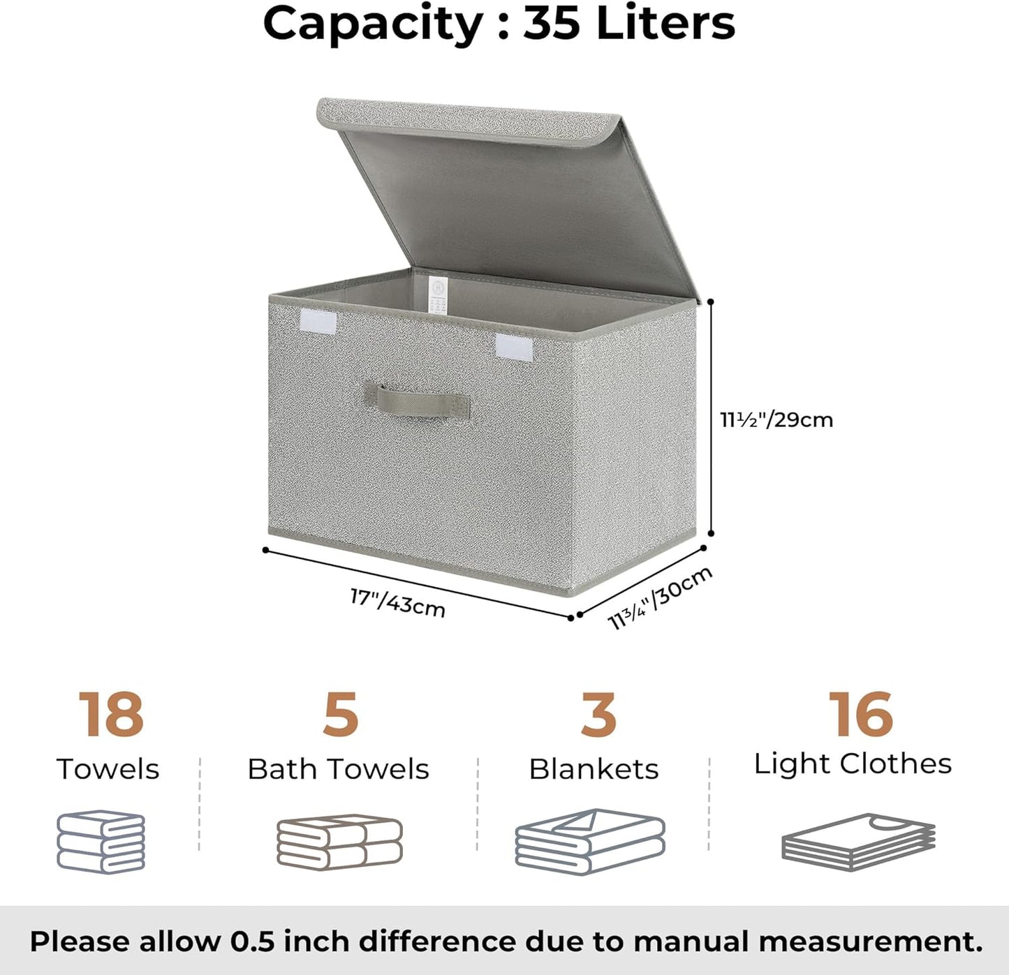 GRANNY SAYS Closet Storage Bins, Storage Boxes with Lids, Clothes Organizing Bins, Lidded Baskets for Toys, Clothing, Gray, Extra Large, 2-Pack