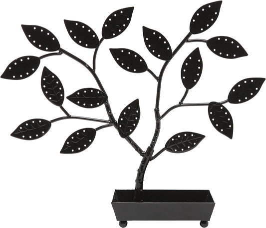 MyGift Jewelry Tree w/Bird Nest 48 pair Earrings Holder, Bracelets/Necklace Organizer Stand (Black Metal)