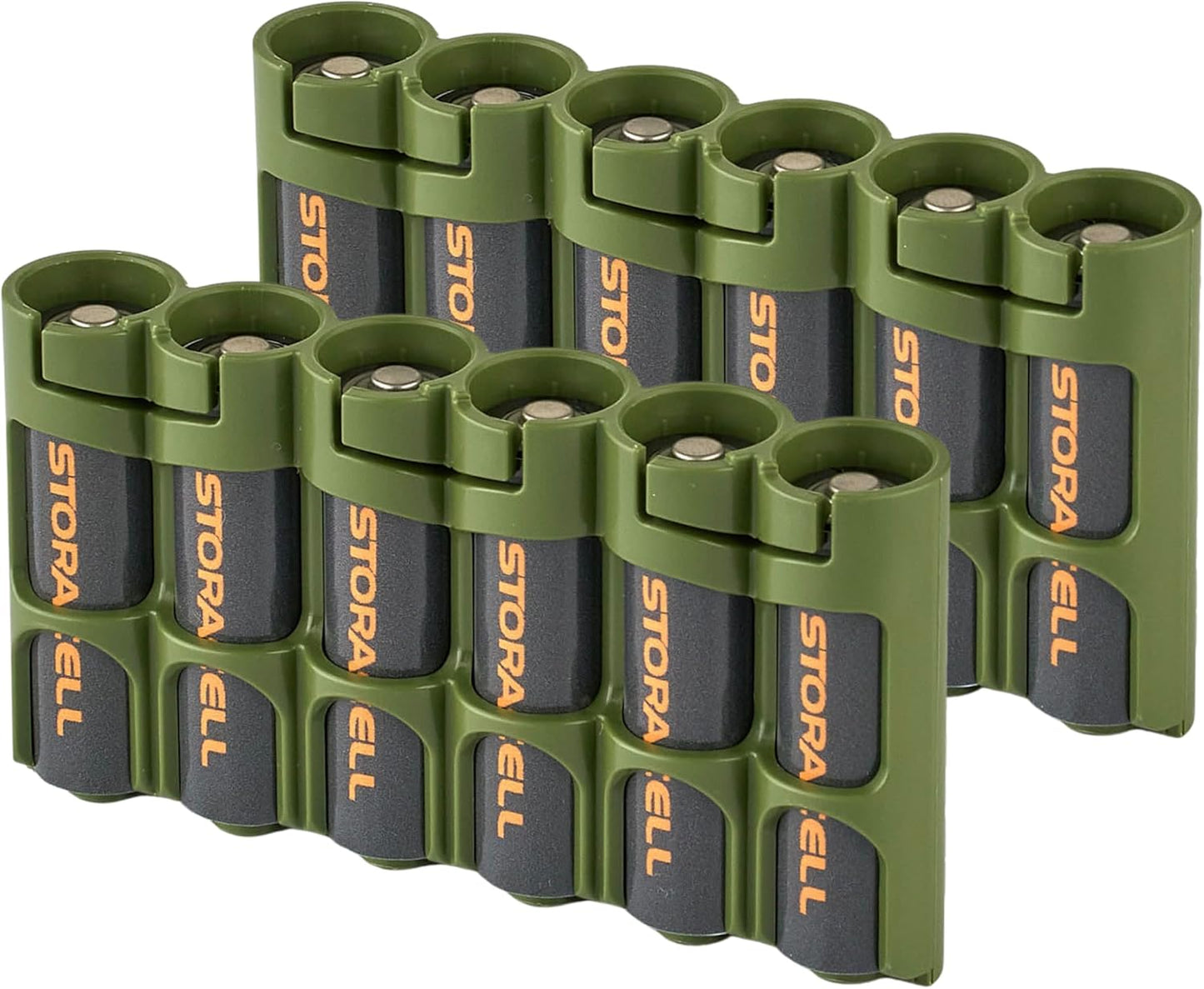 Storacell Slimline AA-6 Battery Storage Caddy and Dispenser (Pack of 2), Military Green, Holds 6 AA Batteries (Not Included), Durable & Compact Design, The Original Battery Caddy, Made in The USA