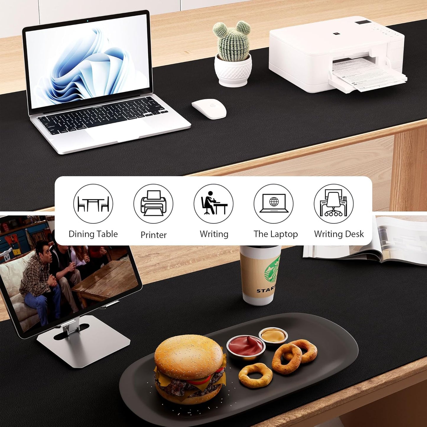 Aothia Leather Desk Pad Protector, Office Desk Mat, Large Mouse Pad, Laptop Desk Pad, Non-Slip PU Leather Desk Blotter, Waterproof Desk Writing Pad for Office and Home (Black, 55" x 24")
