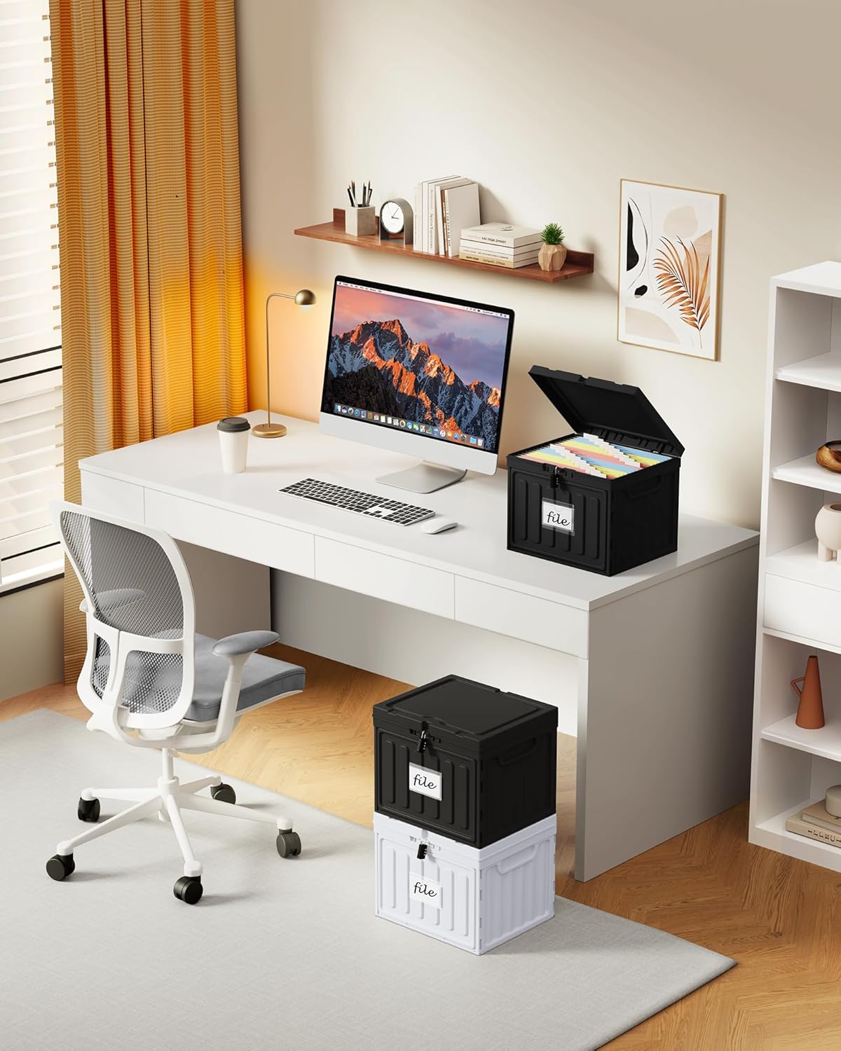 Oterri Plastic File Box with Lid for Letter Size File Folders, Hanging File Folder Box, File Organizer for File Cabinet, Home, Office,School(Black, Large1 Pack Without Folders)