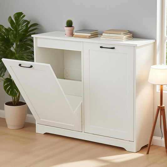 JAXPETY Double Tilt Out Trash Cabinet, Kitchen Hidden Garbage Can with Negative Ion & Deodorizing Function,Free Standing Recycling,Dog Proof 10 Gallon Trash Bin Cabinet for Bathroom, Living Room