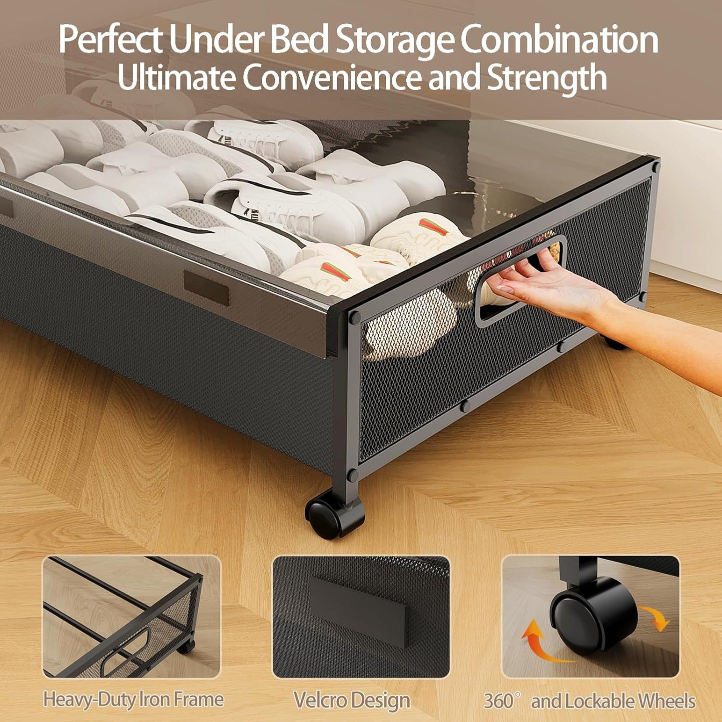KITHELP Underbed Storage Containers with Wheels, Large Under Bed Drawers on Wheels with Removable Lids, Rolling Shoe Organizer Under Bed Storage Dresser Metal Drawers for Clothes Toys Blankets (1PACK)