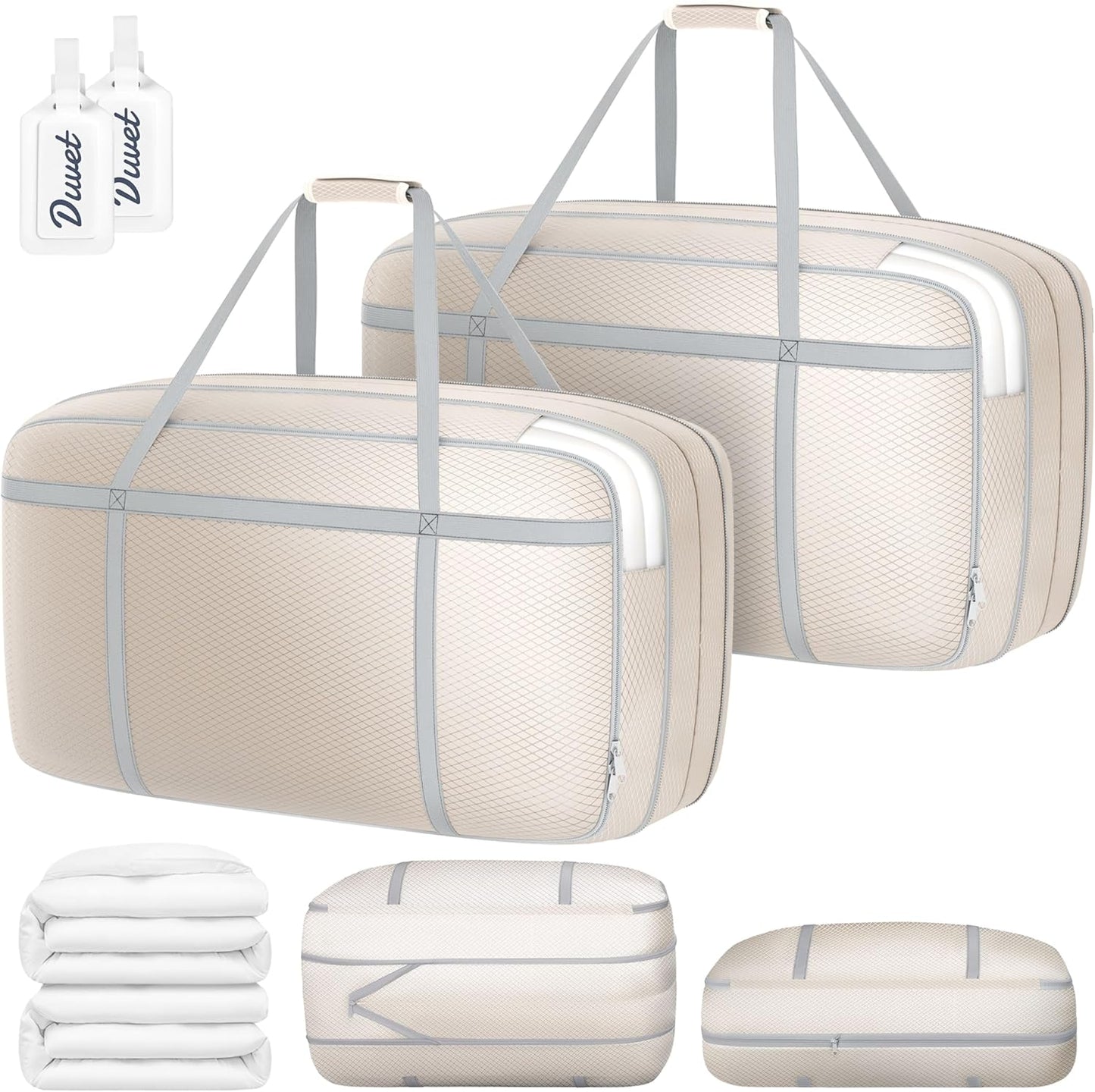 DIMJ 100L Comforter Storage Bag with Handls, Large Washable Blanket Storage, Compression Packing Totes Moving Bags With Zipper, Space Saving Containers For Pillow, Clothes, Bedding, 2 PCS
