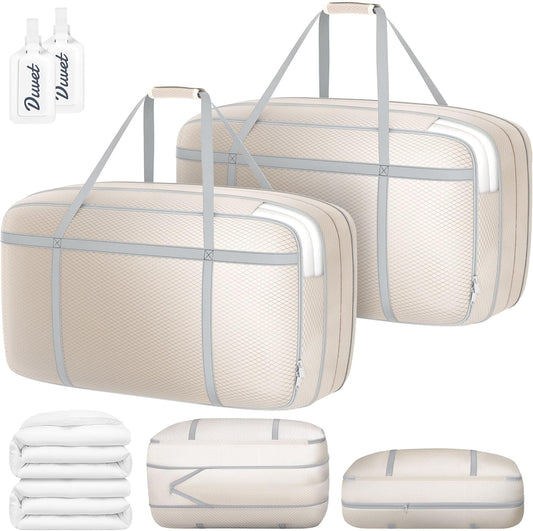 DIMJ 100L Comforter Storage Bag with Handls, Large Washable Blanket Storage, Compression Packing Totes Moving Bags With Zipper, Space Saving Containers For Pillow, Clothes, Bedding, 2 PCS