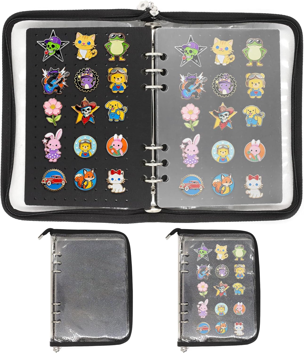Enamel Pin Display Book - Portable 6 Pages A5 Enamel Pin Collection Holder Trading Book for Storing Pins Brooches Patches, Pin Storage Organizer for Travel Collectors (Black)