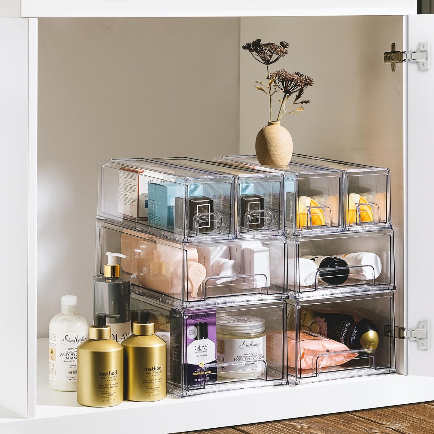 Sorbus Large Clear Stackable Storage Drawers – 4-Pack Plastic Organizer Bins with Handles – Stackable Pull-Out Storage Drawers for Closet, Pantry, Office, Bathroom, Craft, and Toy Organization