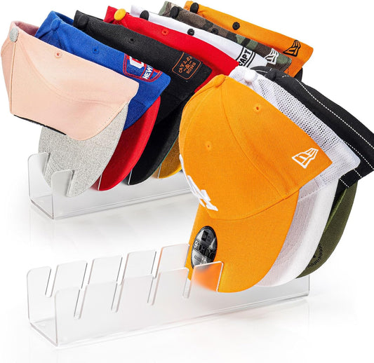 HAYVAN Hat Stand for Baseball Caps Display and Organizer - No Install Hat Organizer 2 Pack Holds 14 Baseball Caps for Closet, Bedroom, Dresser(Frosted clear acrylic)
