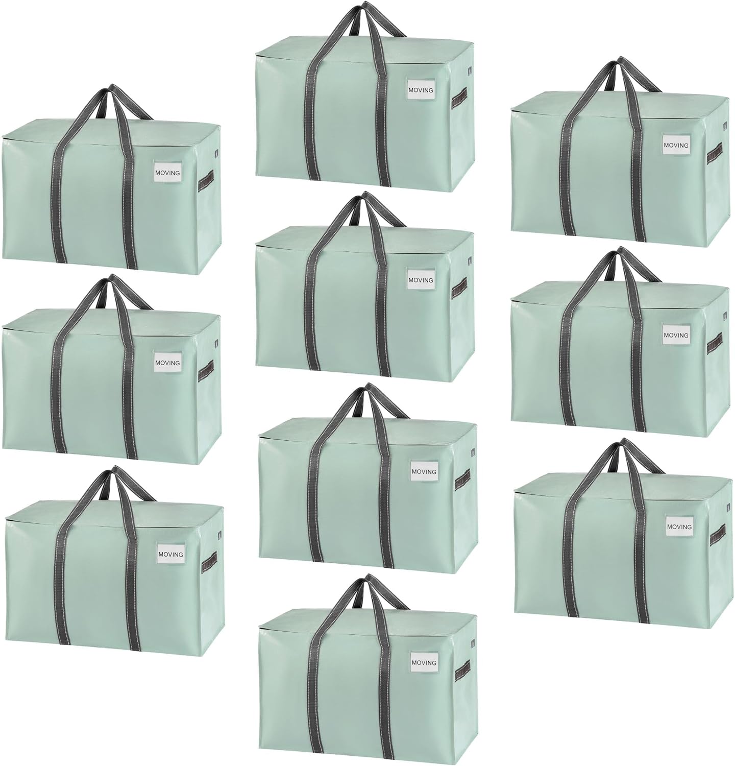 VENO 10 Pack Moving Bags and Large Christmas Storage Bins with lids. Alternative to Moving Boxes, Packing Supplies for College. Extra Large Heavy Duty Totes for Packaging (Shiny Light Green, 10 Pack)