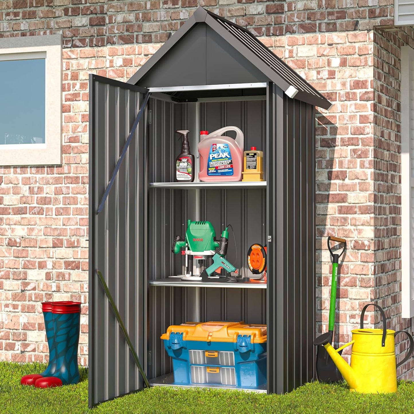 AECOJOY Outdoor Storage Cabinet Waterproof with Adjustable Shelves, Vertical Tall Storage Shed with Lockable Door, All Weather Mental Sheds & Outdoor Storage Clearance for Outside in Dark Grey