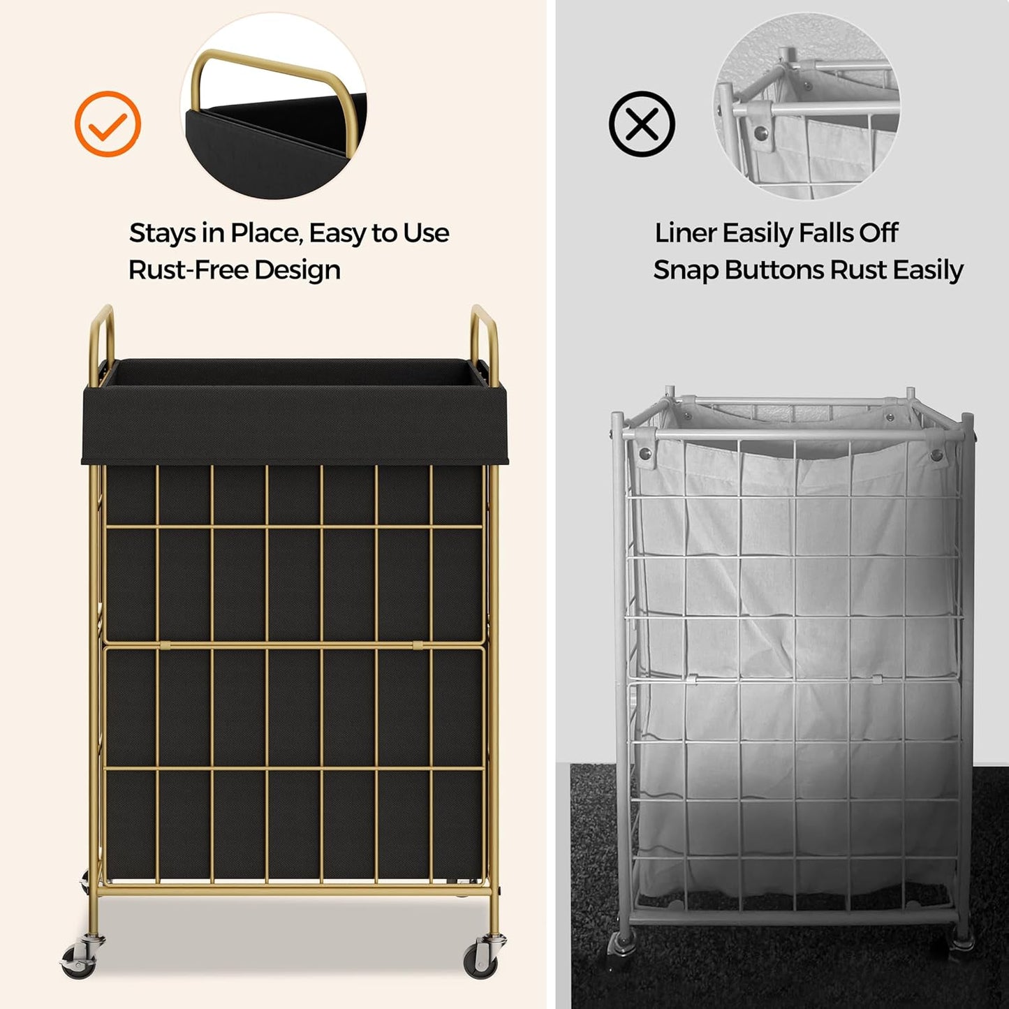Laundry Hamper with Wheels, 90L Laundry Basket with Handle, Laundry Sorter with Removable Liner Bag