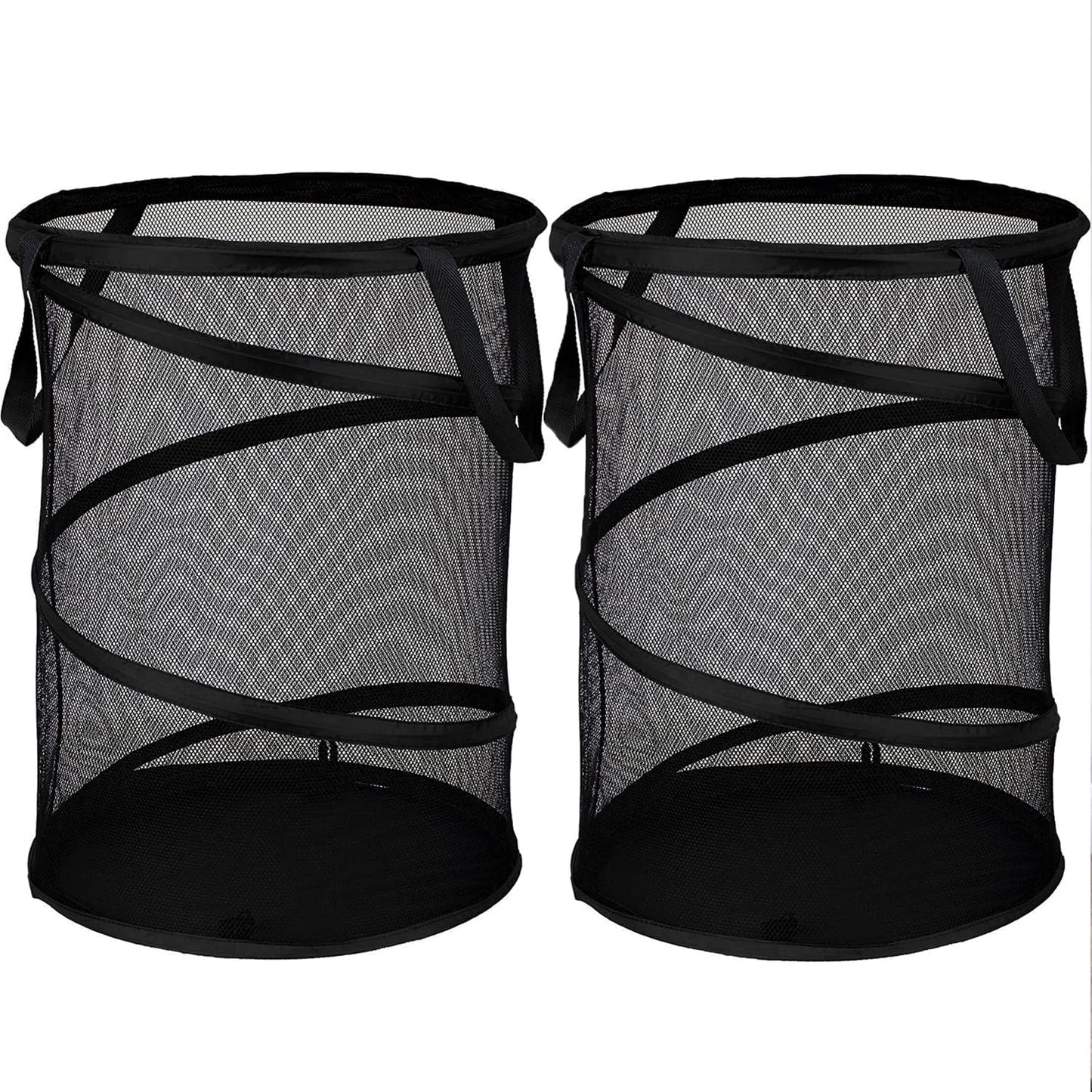 BATTOO 2 Pack Black X-Large Collapsible Laundry Basket Foldable Mesh Pop Up Hamper with Handles for Laundry Room, Bathroom, Kids Room, College Dorm, Travel, Camping, Gift Basket