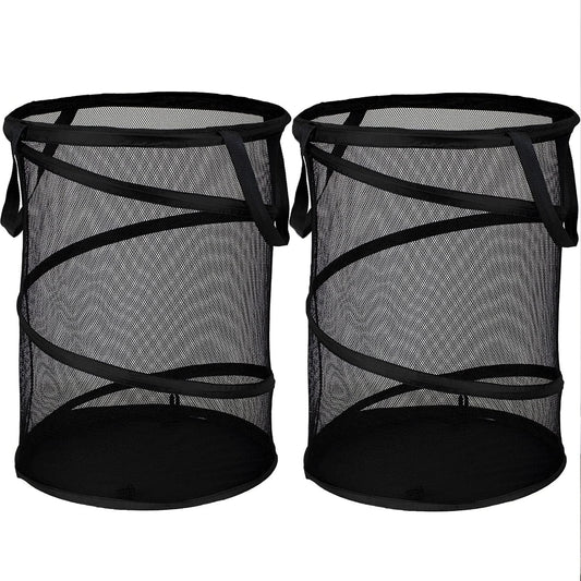 BATTOO 2 Pack Black X-Large Collapsible Laundry Basket Foldable Mesh Pop Up Hamper with Handles for Laundry Room, Bathroom, Kids Room, College Dorm, Travel, Camping, Gift Basket