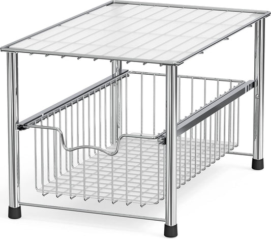Simple Houseware Chrome Metal Stackable Storage Rack, 16.75 in L x 10.8 in W x 10.25 in H