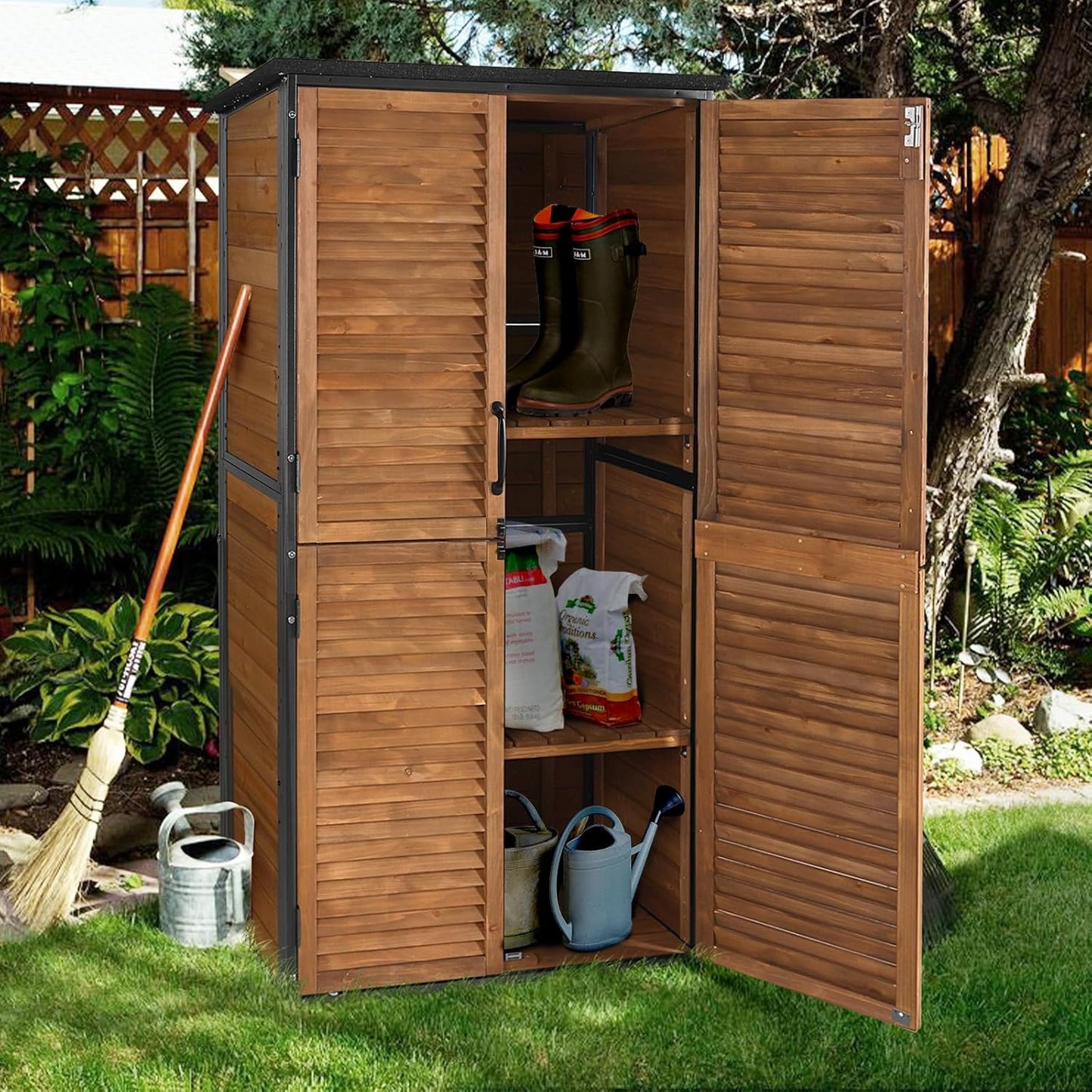 Aivituvin Outdoor Storage Shed with Floor - Strong Metal Frame, Adjustable Shelves, Ventilated Blinds - Ideal for Garden Tools Cabinets Waterproof - Best in Sheds & Outdoor Storage