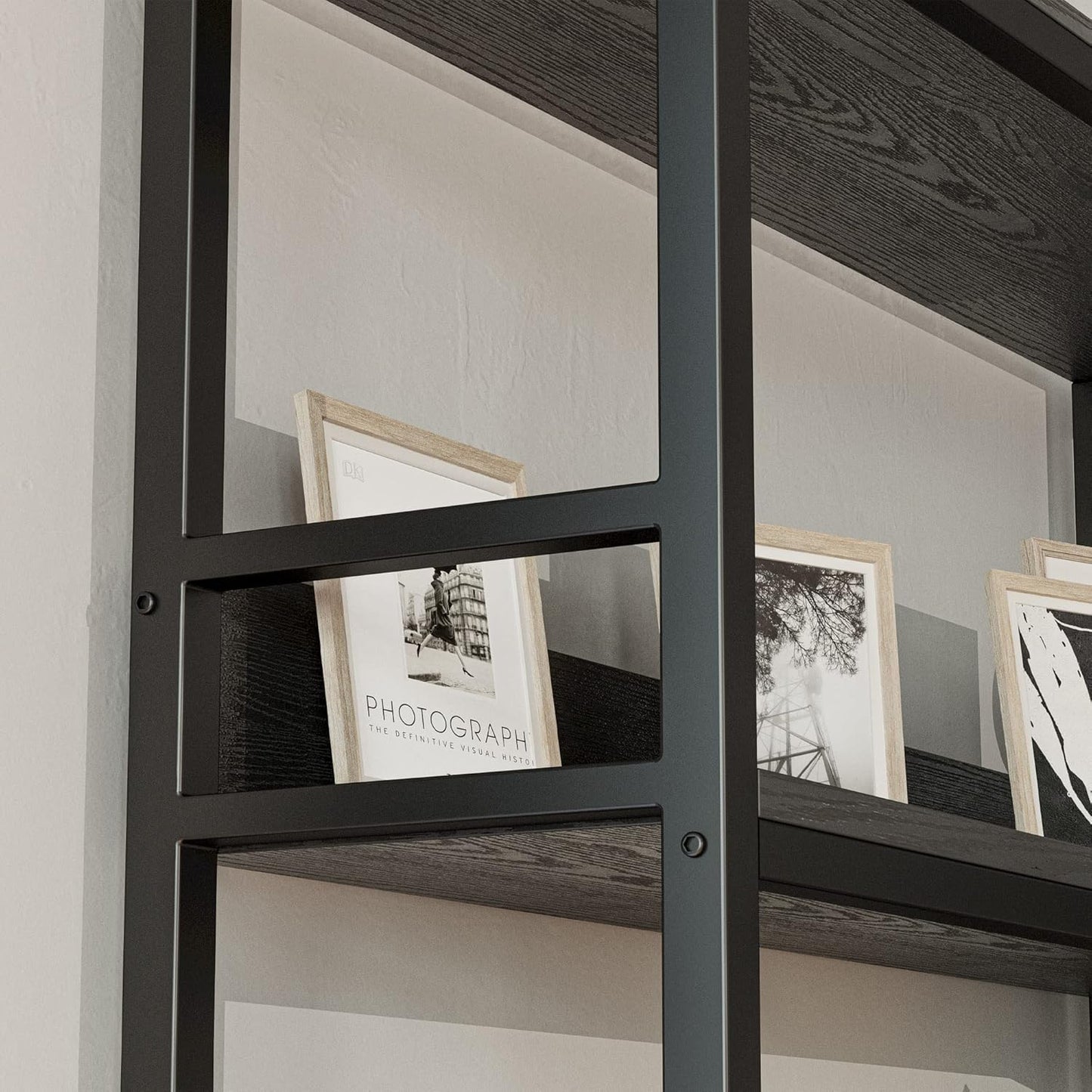 IRONCK Corner Bookshelf 5 Tiers, Industrial Corner Bookcase with Baffles Etagere, L Shaped Bookshelves with Metal Frame, Corner Shelf Storage Rack for Living Room Home Office