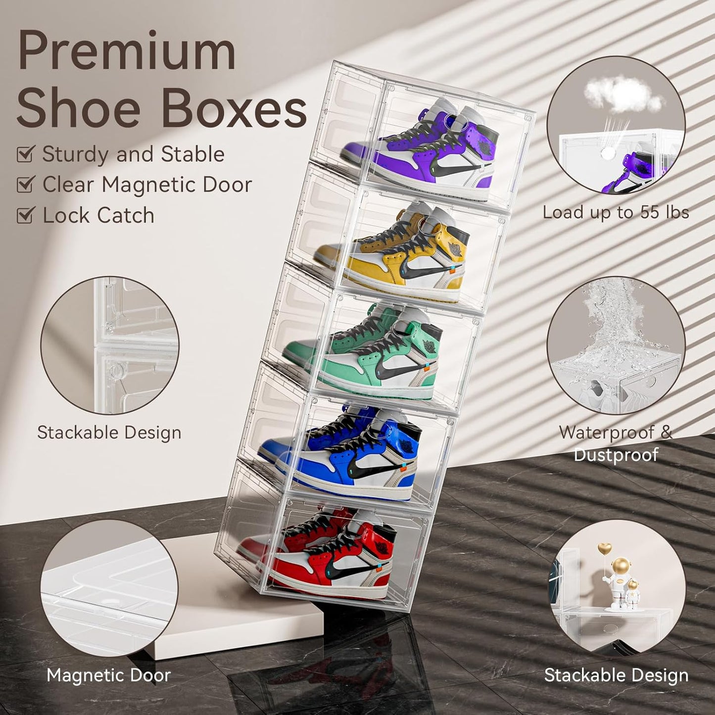 Large Clear Shoe Storage Boxes 8 Pack, Hard Plastic Shoe Organizer Containers for Sneaker, Shoe Boxes Clear Plastic Stackable, Sneaker Storage Display Case Fit up to US Size 13