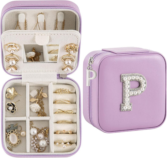 Travel Jewelry Case, Small Jewelry Box Organizer with Personalized Initials, Gifts for Girl Women, Wife Girlfriend Daughter Niece, Bridesmaid Gifts, Birthday