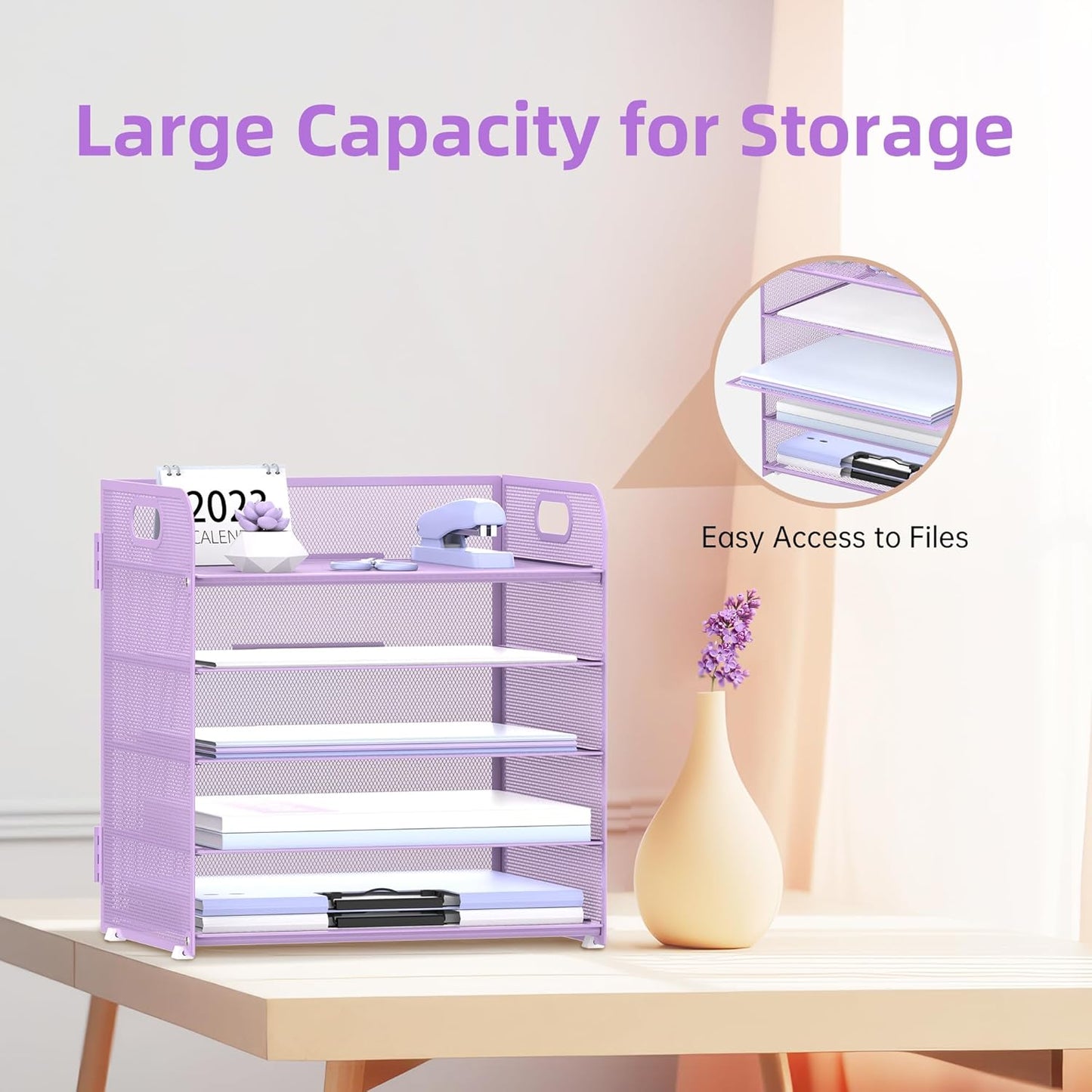 Supeasy 5 Trays Paper Organizer Letter Tray with Handle-Mesh Desk File Organizer, Paper Sorter Desk Organizer for Office, Home or School