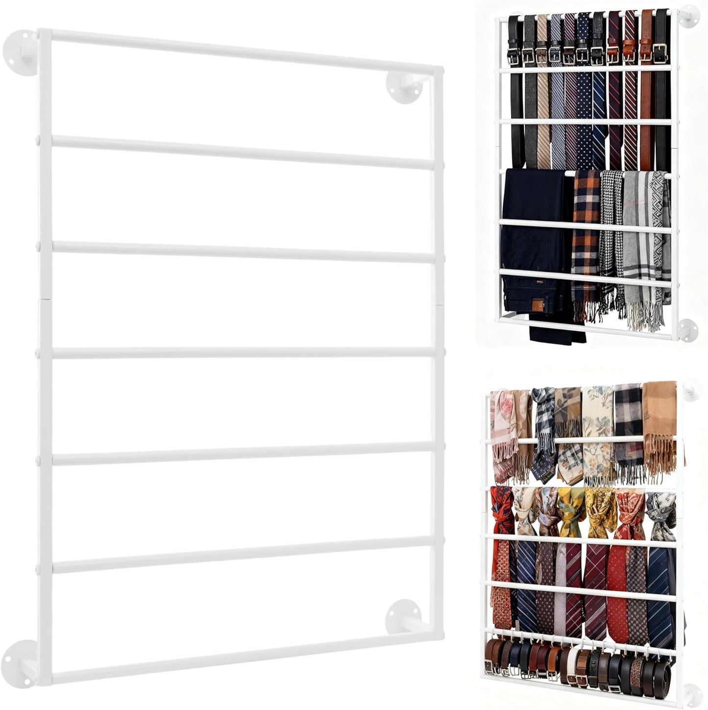 Wall Mounted Display Rack, 7-Layer Wrapping Paper Ribbon Organizer Scarves Tie & Scarf Rack Belts Towel Holder Necktie Hijab Stand Metal Shelving for Home, Retail Stores, Flower Shop