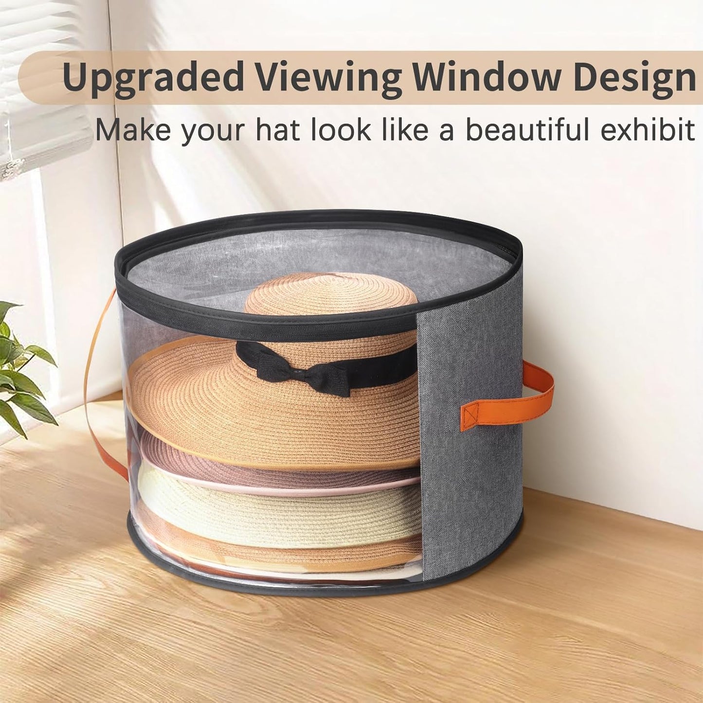 Oversized Clear Hat Storage Box for Women, Cowboy Hat Organizer for Closet, Wide Brims Hat Case with Carrying Handles, Hat Bag (Grey)