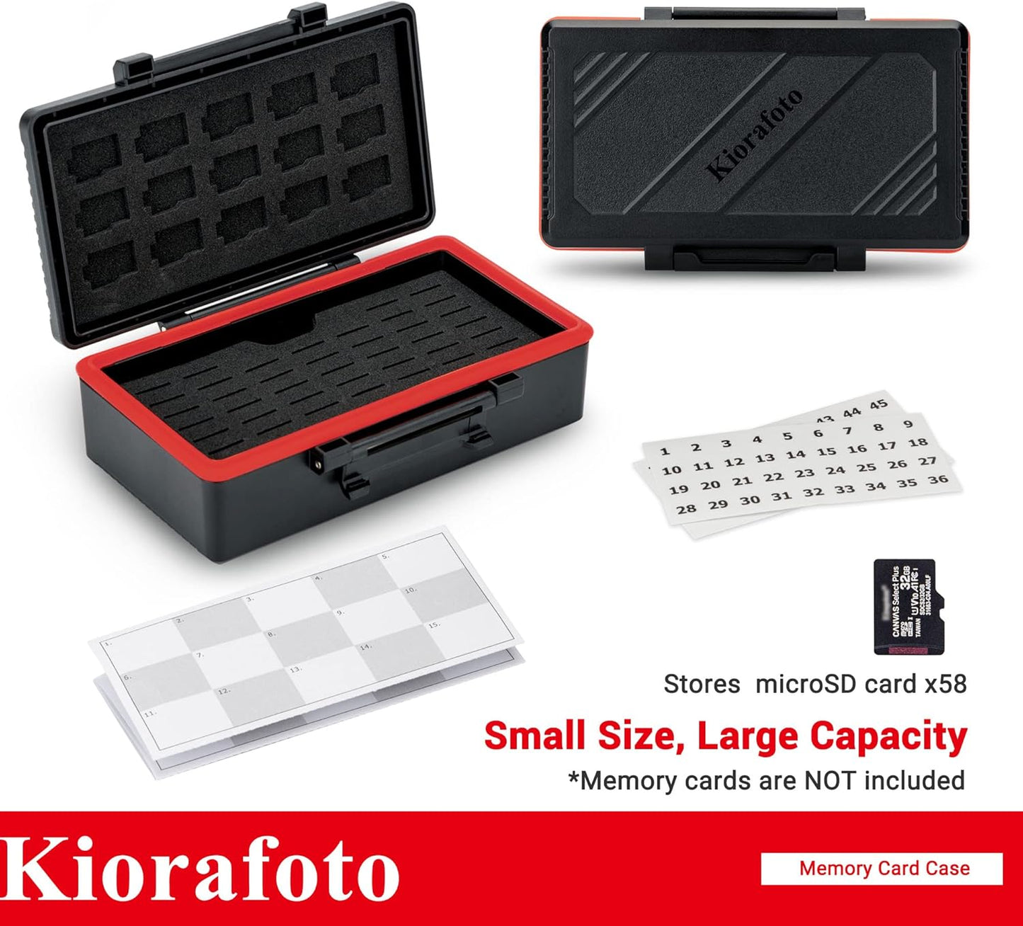 Kiorafoto 58 Slots TF Micro SD MSD Memory Card Case Holder Water-Resistant Anti-lost Anti-shock Storage Organizer with Labels & Notepaper, Switch Steam Deck Drone Trail Camera Memory Cards Accessories