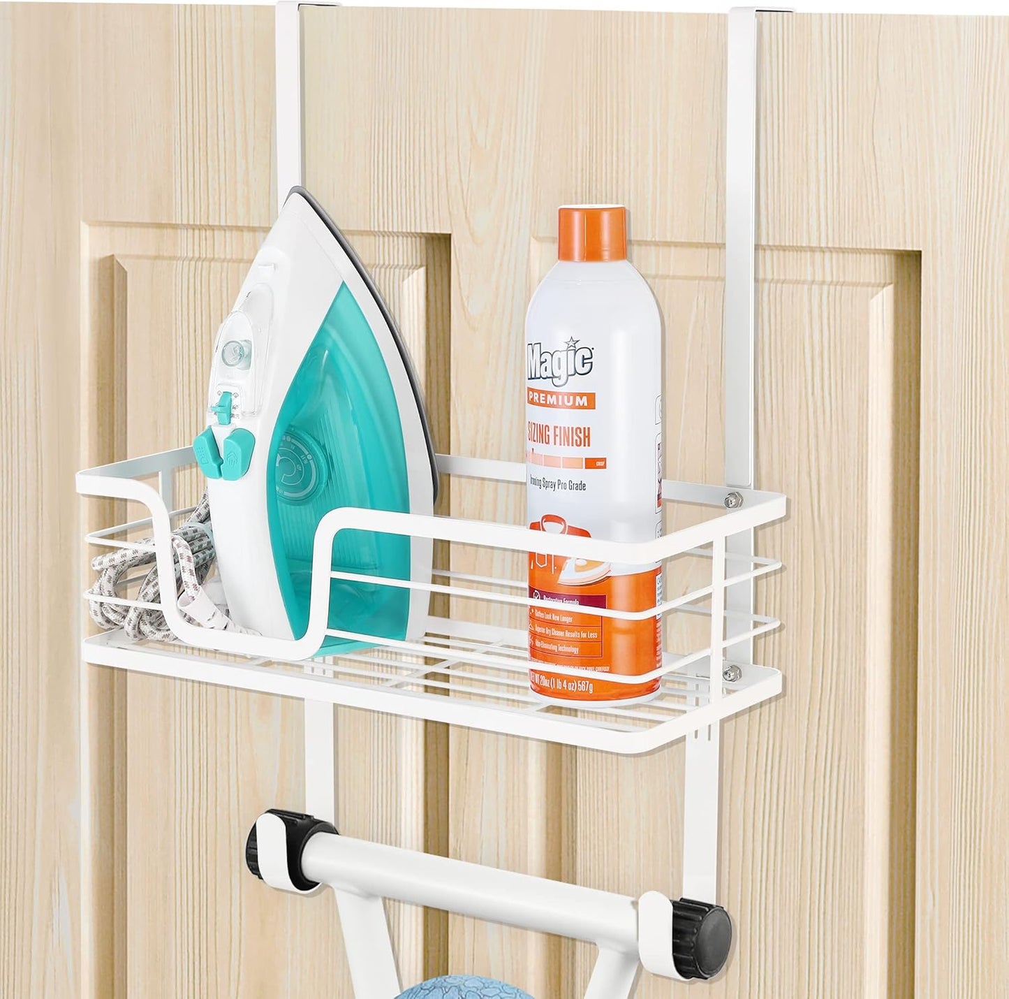 KES Ironing Board Hanger, Over The Door Ironing Board Holder, T-Leg Ironing Board Door Hanger for 1 3/4" Door, Metal Iron Holder White, HIR500B-WH