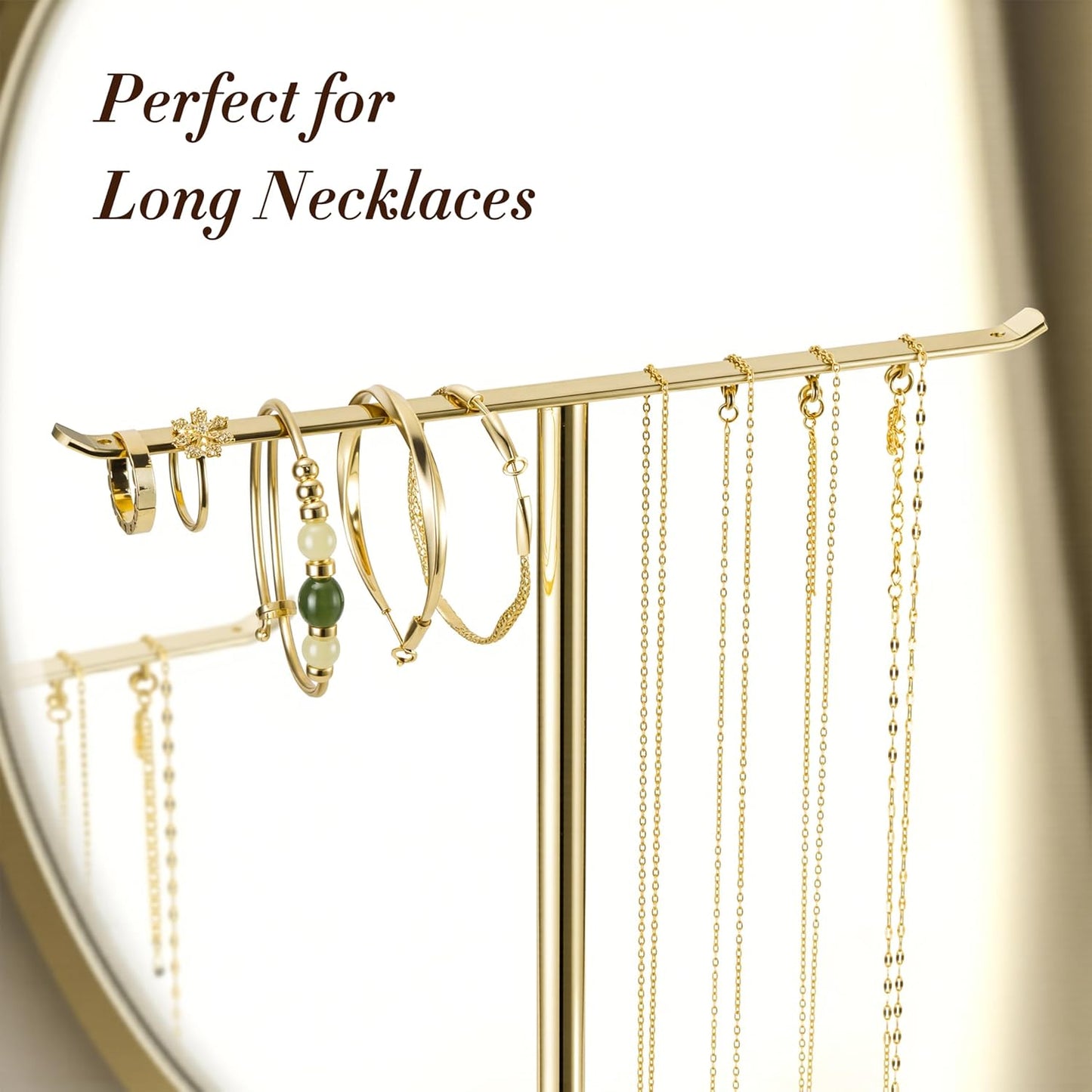 Jewelry Holder Stand with Ceramic Base: 12" Tall Necklace Organizer Rack, Tree Design Display Storage for Necklaces, Bracelets, Rings, Earrings, Aesthetic Room Décor for Girls and Women, Green